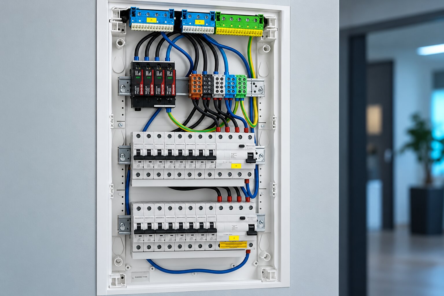 Elektrikář měří v rozvaděči